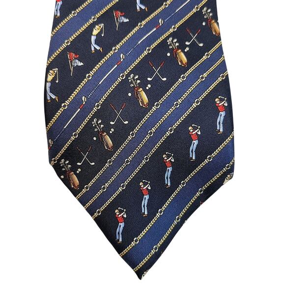 FIRENZE Morfeo Silk Tie Country Club Men's Navy Golf Print Italy Gift Necktie - Picture 3 of 6